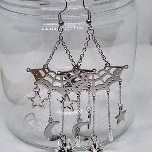 Spider Web Halloween Earrings: Silver Plated Spider Jewelry