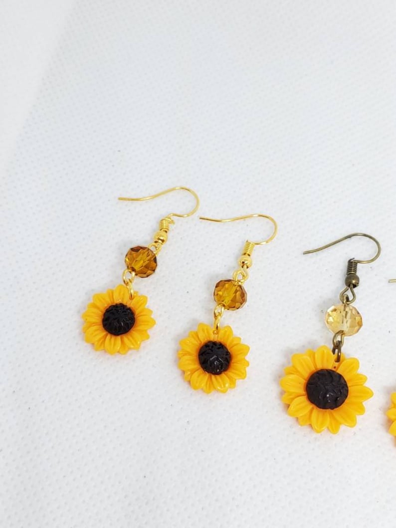 Sunflower Earrings Sunflower Dangle Drop Earrings Fall Etsy