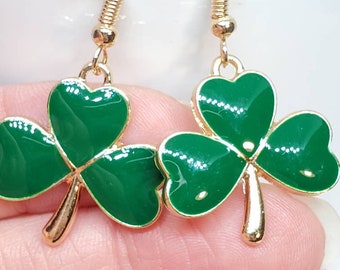 St. Patrick's Day Earrings, Shamrock Charm Earrings, St. Patrick's Day Jewelry, Lucky Jewelry, Gold Earrings, Shamrock Earrings