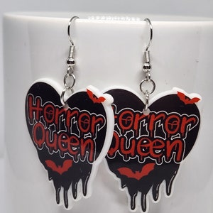 Horror Queen Heart Earrings, Halloween Earrings, Spooky Jewelry, Witchy Jewelry, Spooky Earrings, Halloween Jewelry, Goth Earrings image 2