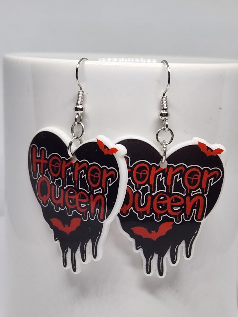 Horror Queen Heart Earrings, Halloween Earrings, Spooky Jewelry, Witchy Jewelry, Spooky Earrings, Halloween Jewelry, Goth Earrings image 2