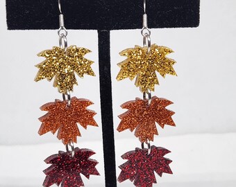 Fall Maple Leaf Dangle Earrings, Autumn Acrylic Jewelry