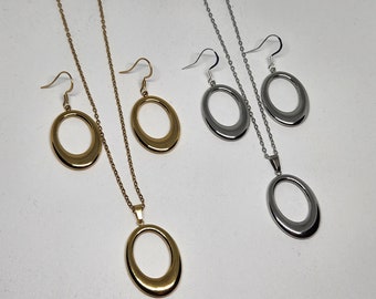 Oval Hoop Jewelry Set, Stainless steel jewelry, Oval Hoop Earrings