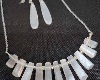 Selenite Jewelry Set, Selenite Necklace, Selenite Jewelry, Gemstone Jewelry, Selenite beads, Statement Jewelry