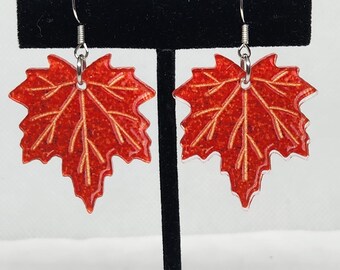 Acrylic Maple Leaf Dangle Earrings, Fall Jewelry