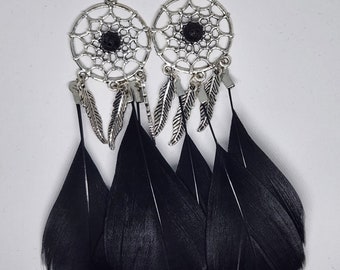 Feather Dreamcatcher Earrings, Bohemian Jewelry, Boho Chic Earrings, Dreamcatcher jewelry