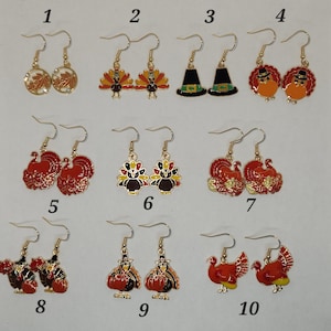 Thanksgiving Earrings, Dangle and drop Earrings, Turkey Earrings, Thanksgiving Jewelry, Fall Earrings, Leaf Earrings