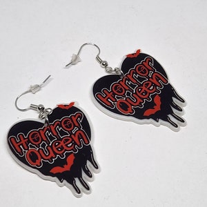 Horror Queen Heart Earrings, Halloween Earrings, Spooky Jewelry, Witchy Jewelry, Spooky Earrings, Halloween Jewelry, Goth Earrings image 1