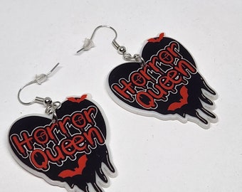 Horror Queen Heart Earrings, Halloween Earrings, Spooky Jewelry, Witchy Jewelry, Spooky Earrings, Halloween Jewelry, Goth Earrings