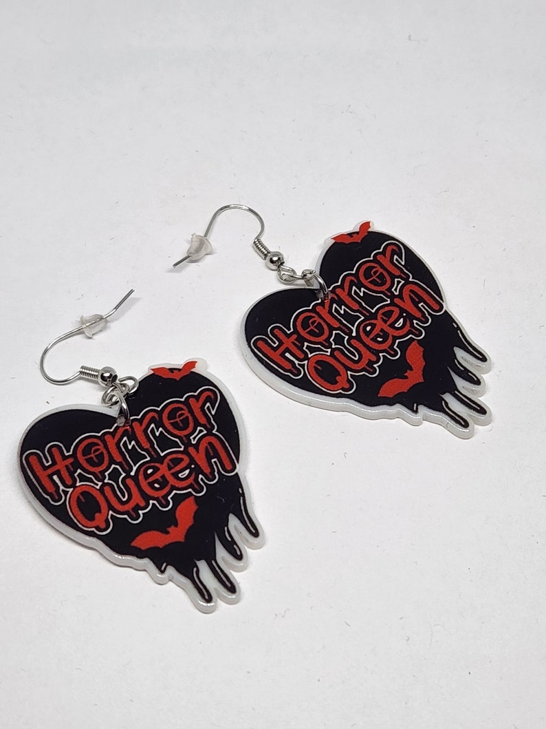 Horror Queen Heart Earrings, Halloween Earrings, Spooky Jewelry, Witchy Jewelry, Spooky Earrings, Halloween Jewelry, Goth Earrings image 1