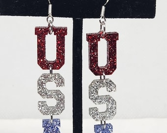 USA Earrings, Summer Jewelry, 4th of july earrings, Beachy Earrings, patriotic jewelry, Beach Dangle Earrings