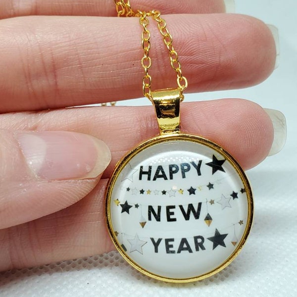 New Year Necklace, New Year's Eve Jewelry, Happy New Year Pendant Necklace, New Years Jewelry