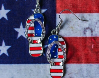 American Flag Jewelry, 4th of July, Memorial Day, Flip Flop Earrings, 4th of July jewelry, American Flag earrings, Patriotic Earrings