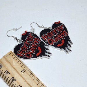 Horror Queen Heart Earrings, Halloween Earrings, Spooky Jewelry, Witchy Jewelry, Spooky Earrings, Halloween Jewelry, Goth Earrings image 3