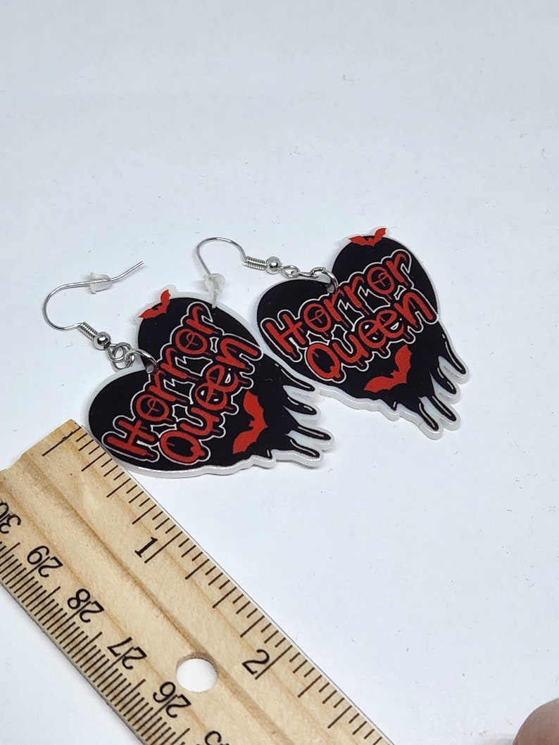 Horror Queen Heart Earrings, Halloween Earrings, Spooky Jewelry, Witchy Jewelry, Spooky Earrings, Halloween Jewelry, Goth Earrings image 3