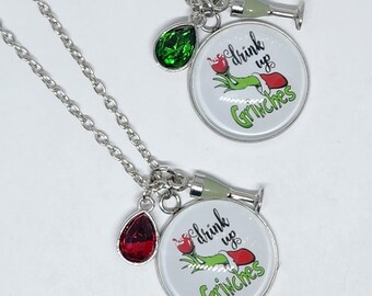 Grinch Pendant Necklace, Christmas Jewelry, Christmas Necklace, Holiday Jewelry, Stainless steel jewelry, Funny Christmas gifts