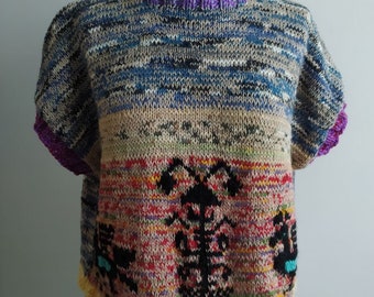 Hand knitted scrap jumper, degigned by me, acryl- wool mixed yarn, M/L, free worldwide shipping