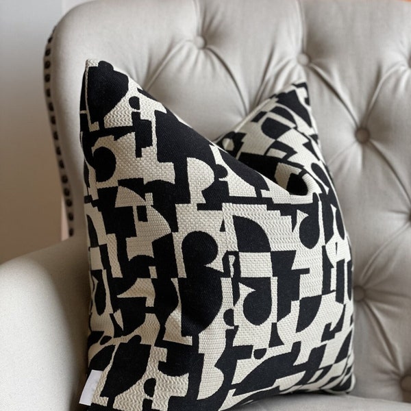 Luxury Black White Cream Monochrome Pattern Abstract Geometric High Quality Modern Handmade Cushion Cover
