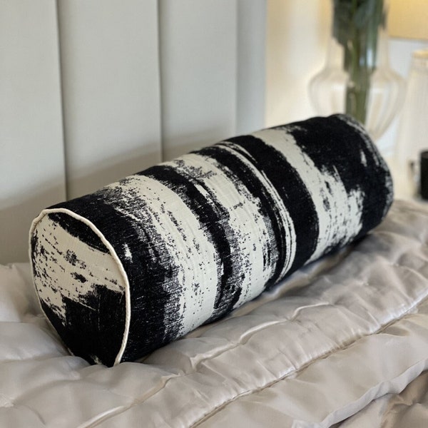 Luxury Black Cream White Abstract Monochrome Bolster Cream Piping High Quality Modern Handmade Cushion Cover