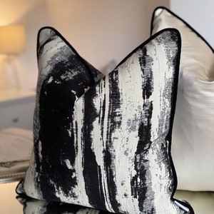 Luxury Black Cream White Abstract Monochrome High Quality Modern Handmade Cushion Cover With Piping