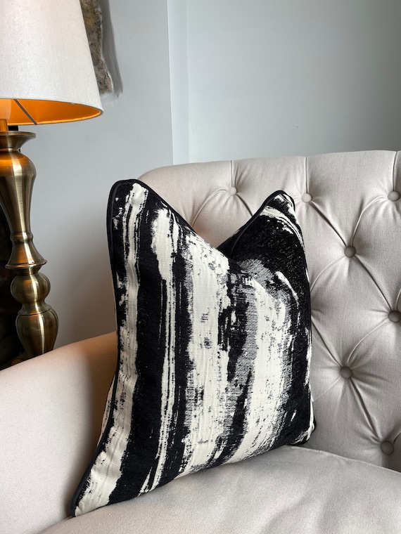 Luxury Black Cream White Abstract Monochrome High Quality Modern Handmade Cushion Cover With Piping Etsy UK