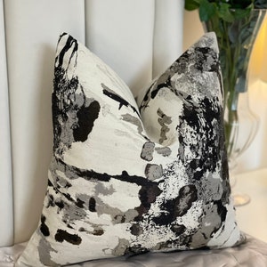 Luxury Beige Taupe Black Metallic Abstract Pattern Floral High Quality Modern Handmade Cushion Cover
