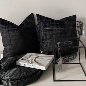 Luxury Black Velvet Cushion Cover, Textured Pillow
