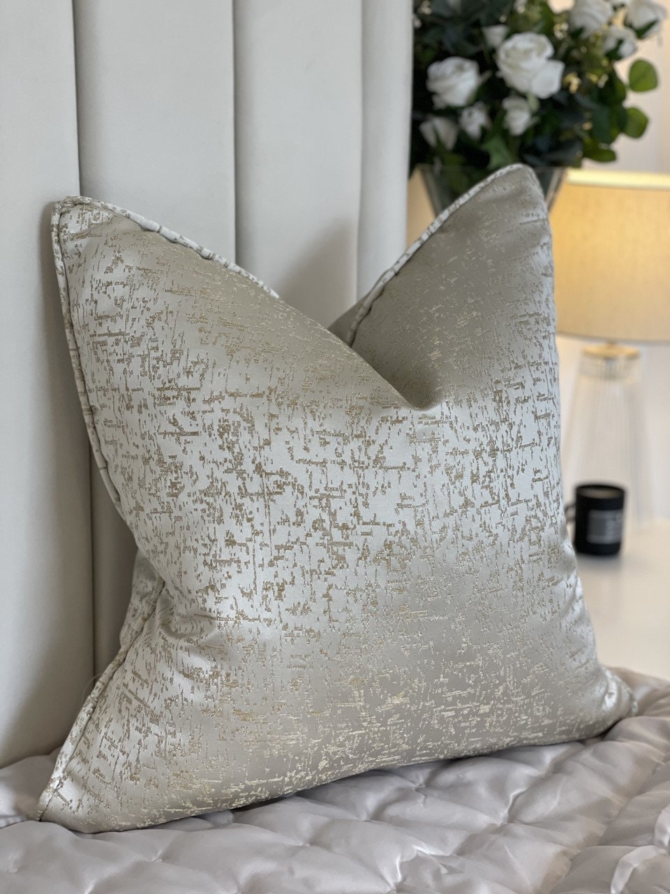Luxury Neutral Gold Metallic Detail Pattern High Quality Modern Handmade Cushion Cover Pillow Sham With Piping Etsy