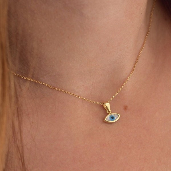 Evil Eye Necklace,Tiny Gold Evil Eye Pendant,Protection Necklace,Greek Evil Eye Charm,Dainty Gold Necklace,Greek Custom,14K Gold Filled