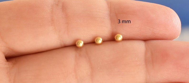 Tiny Stud Earrings,Sterling Silver Ball Earrings,14K Gold Plated Earrings,Dainty Stud,Dot Earrings,2mm 3mm Earrngs,Solid Sterling Silver image 8