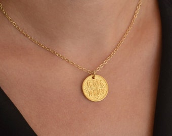 Gold Cross Necklace, Disc Cross Necklace, Gold Coin Necklace, Gold Medallion, Stacking Necklace, Layered Necklace, Women Jewelry