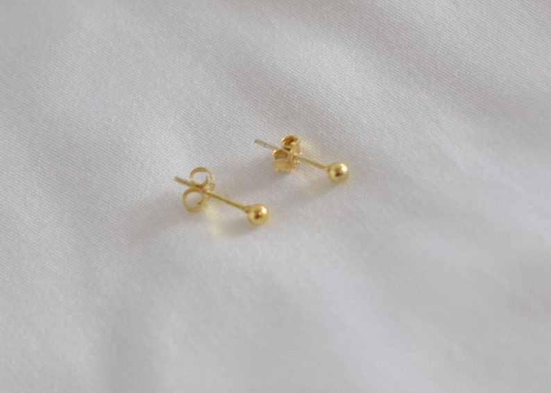 Tiny Stud Earrings,Sterling Silver Ball Earrings,14K Gold Plated Earrings,Dainty Stud,Dot Earrings,2mm 3mm Earrngs,Solid Sterling Silver image 4