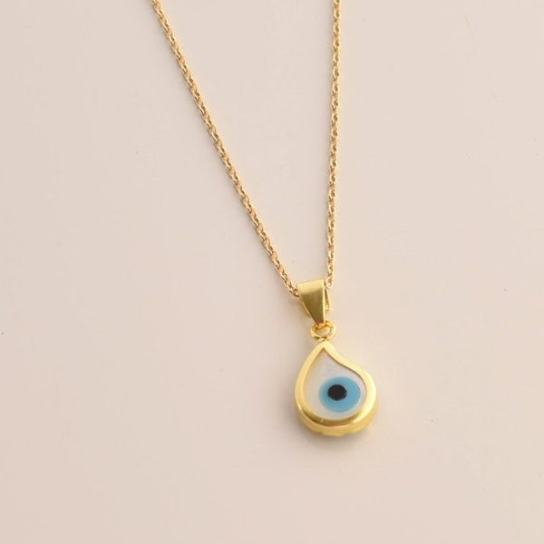 Evil Eye Necklace, Gold Evil Eye Pendant, Protection Necklace, Greek Evil Eye Charm, Dainty Silver Evil Eye Necklace, Greek Custom