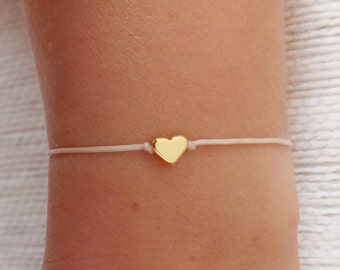 Bracelet coeur, petit bracelet coeur doré, bracelet en argent, breloque amour, cadeau de demoiselle d'honneur, bracelet de souhaits, bracelet cordon, cadeau de Saint-Valentin