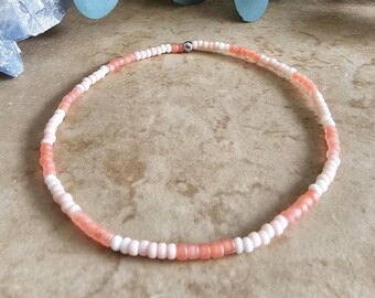 Anklet: Frosted Peachy Pink Beaded Stretch Ankle Bracelet, Summer Jewelry, Beaded Anklets