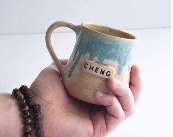 personalized hand made coffee mug ,custom Pottery 250 ml (8.4 oz) Handmade Stoneware ,wheel thrown Pottery, Stoneware , Unique