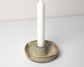 Handmade Stoneware Candlestick Holder: Blue Ceramic Chamberstick