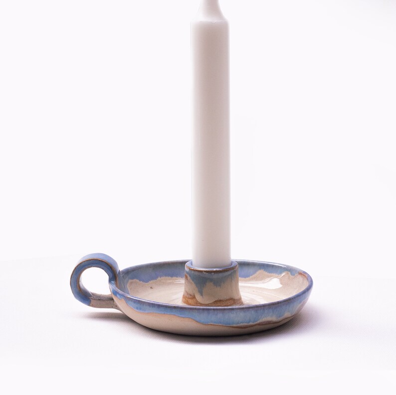 Stoneware Candle Holder Stoneware Chamber Stickhandmade Blue Etsy