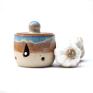 Ceramic garlic keeper ,Pottery garlic container holder, hand made