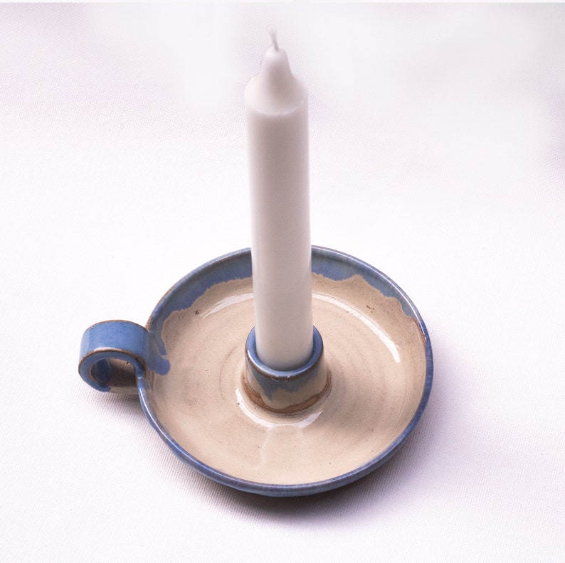 Stoneware Candle Holder Stoneware Chamber Stickhandmade Blue Etsy