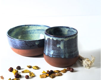 ceramic mug and bowl set ,handmade rustic pottery cup,gift set of two