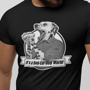 Funny Dalmatian Dog Eating a Hot Dog  Unisex Jersey Short Sleeve Tee, Dalmatian Dog Owner Punny T-Shirt, Animal In Clothes Art for Pet Lover