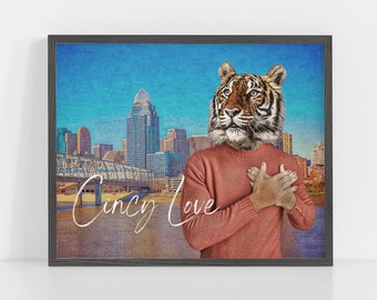 Cincinnati Bengals Wall Art, Cincy Love, Ohio Fan, Bengals Football, Cincinnati Souvenir, Bengals Fan Gift, Cincinnati Skyline, Animal Art
