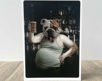 Bully Beer – Funny Bulldog Bar Art Card – 5x7 Note Card by Tracy Updike