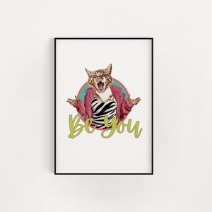 Cat Art Print, Cat Lover Art, Animal Wall Hanging, Pet Lover Gift, Animals in Clothes Art, Anthropomorphic Designs, Humorous Artwork