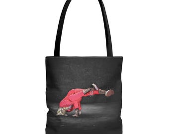 Cat Breakdancer Tote Bag - Headspin Hustle, Feline Cool, Street Dance, Hip-Hop, Swagger Chic, Bold Red Tracksuit, Dance Lover Gift, Cat