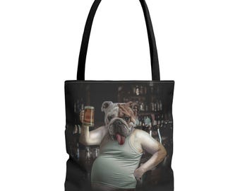 Funny Bulldog Tote Bag, Beer Belly Bulldog Tote, Humorous Billy the Bulldog Design Bag, Cute Bulldog Beach Bag, Fun Dog Lover Shopping Tote