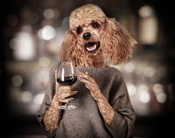 French Wine, Poodle Art Print, Limited Edition Wine Dog Wall Art, Funny Pet Portrait, Anthropomorphic Dog Art, Gift for Wine and Dog Lovers