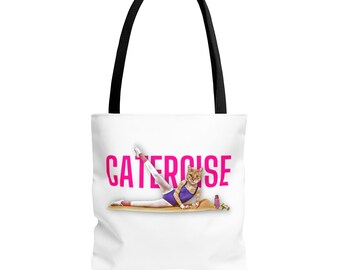 Retro Tabby Jazzercise Tote Bag - Funny Cat Lover Gift, Workout Bag, Small Medium Large Sizes, Orange Tabby Design