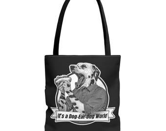 Funny Dalmatian Hot Dog Tote Bag, Dog Eat Dog World, Grocery Bag, Shopping Bag, Canvas Tote, Reusable Bag, Gift for Dog Lovers